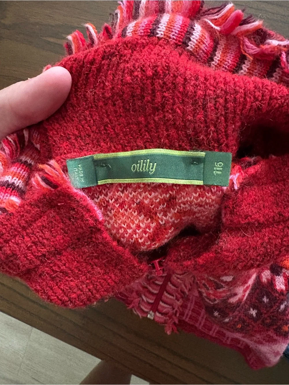 Oilily Red Floral Knit Zip Sweater with Denim Embroidered Pants